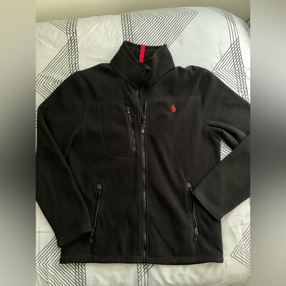 Ralph Lauren USA Men's Black Fleece Zip Fleece Collar